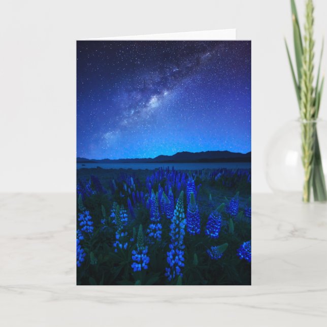 Flowers | Lupines Blooming  at Night Lake Tekapo Card (Front)