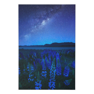Flowers   Lupines Blooming  at Night Lake Tekapo Faux Canvas Print