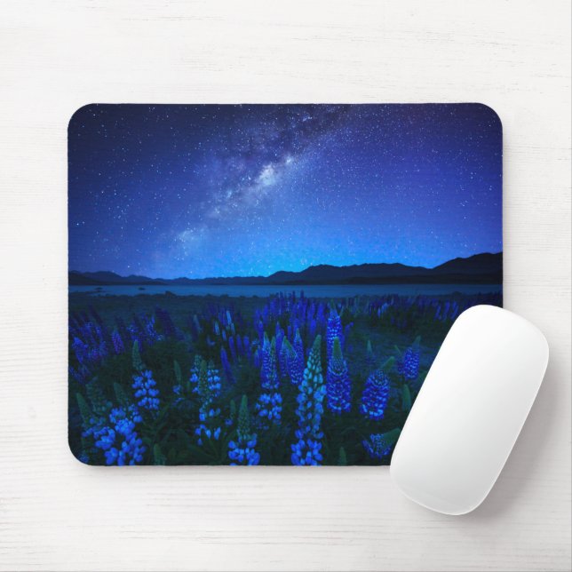 Flowers | Lupines Blooming  at Night Lake Tekapo Mouse Pad (With Mouse)