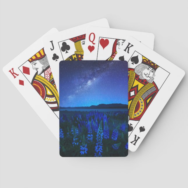 Flowers | Lupines Blooming  at Night Lake Tekapo Poker Cards (Back)