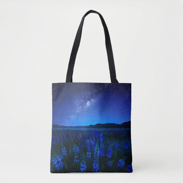 Flowers | Lupines Blooming  at Night Lake Tekapo Tote Bag (Front)