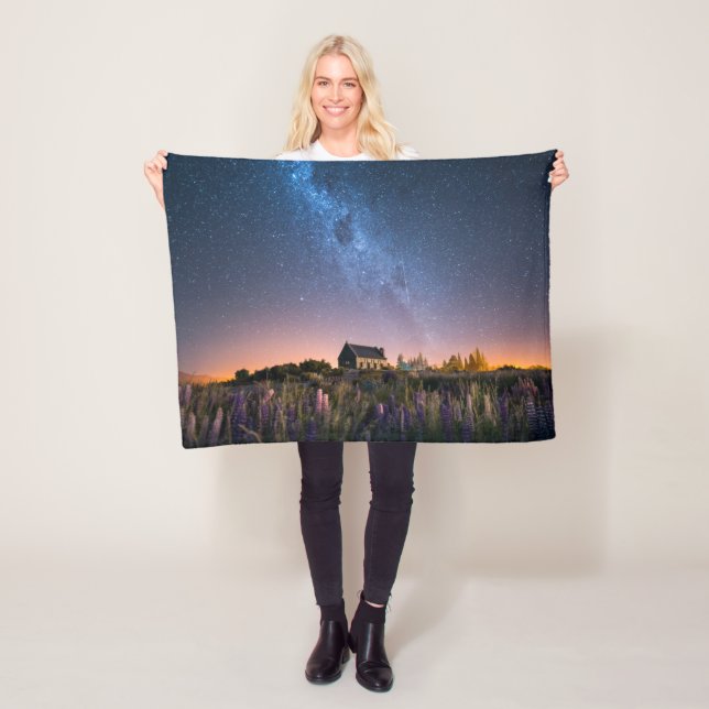 Flowers | Lupines Blooming Lake Tekapo New Zealand Fleece Blanket (In Situ)