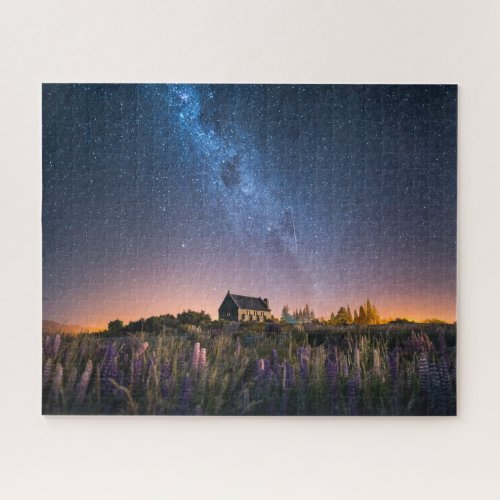 Flowers  Lupines Blooming Lake Tekapo New Zealand Jigsaw Puzzle