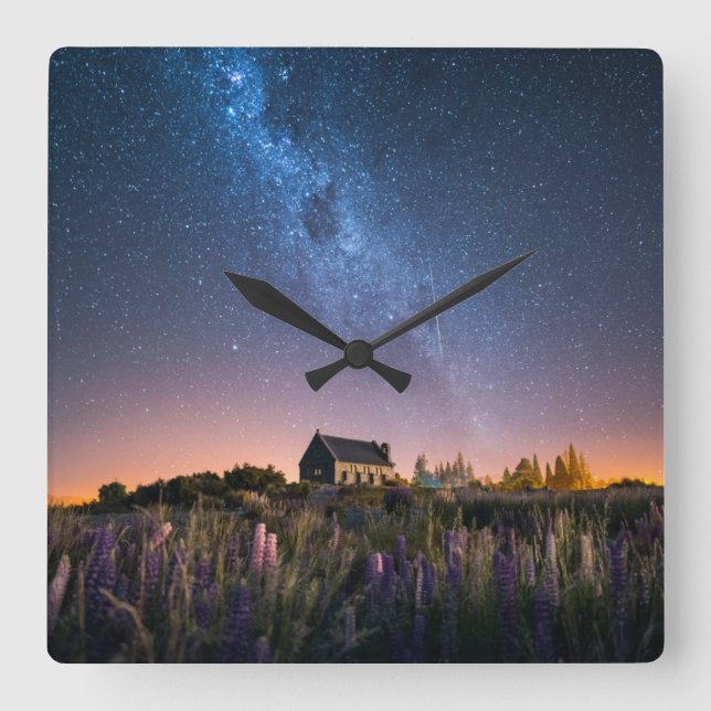 Flowers | Lupines Blooming Lake Tekapo New Zealand Square Wall Clock (Front)