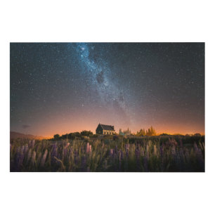 Flowers Lupines Blooming Lake Tekapo New Zealand Wood Wall Art