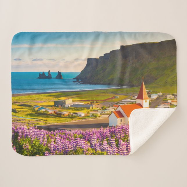 Flowers | Lupines in Bloom Southern Iceland Sherpa Blanket (Front (Horizontal))
