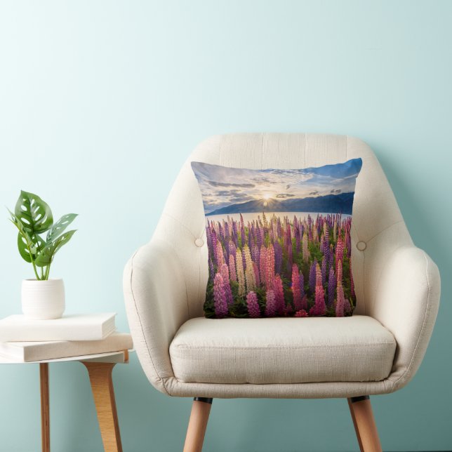Flowers | Lupines New Zealand Throw Pillow (Chair)