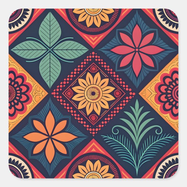 Flowers Magic Pattern Square Sticker (Front)
