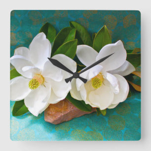 Flowers   Magnolia Flower Square Wall Clock