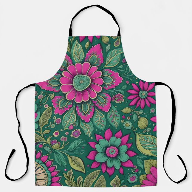 Flowers Mandala Blossoms pink green Apron (Front)