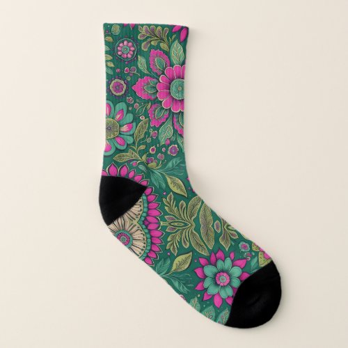 Flowers Mandala Blossoms pink green Socks