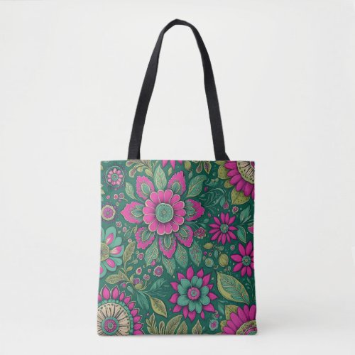 Flowers Mandala Blossoms pink green Tote Bag