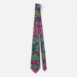 Flowers Mandala Blossoms pink greenlue Neck Tie