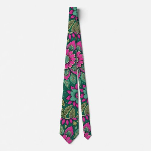 Flowers Mandala Blossoms pink greenlue Neck Tie