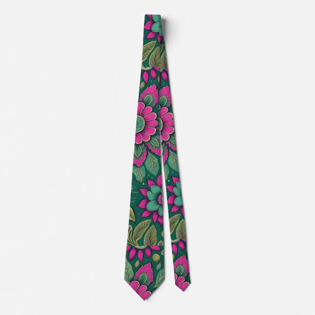 Flowers Mandala Blossoms pink greenlue Neck Tie (Front)