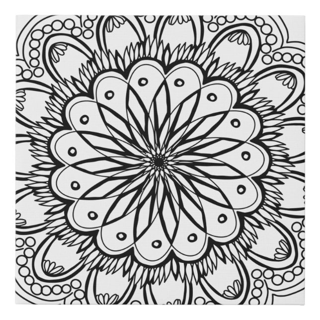 Flowers mandala hand drawing faux canvas print (Front)
