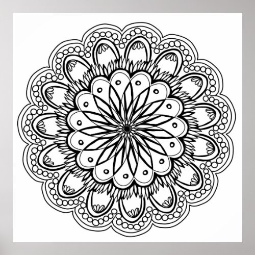 Flowers mandala hand drawing poster