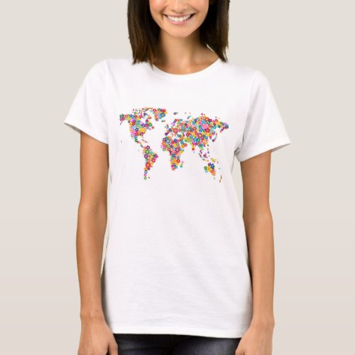 Flowers Map of the World Map T_Shirt
