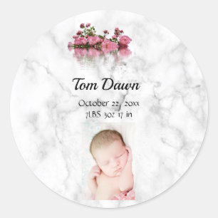 Flowers Marble Baby Birth Announcement Sticker