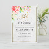 Flowers & Marble | Gold Surprise Birthday Party Invitation (Standing Front)