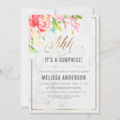 Flowers & Marble | Gold Surprise Birthday Party Invitation (Front)