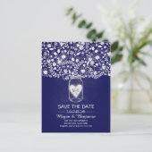 Flowers mason jar royal blue save the date announcement postcard (Standing Front)