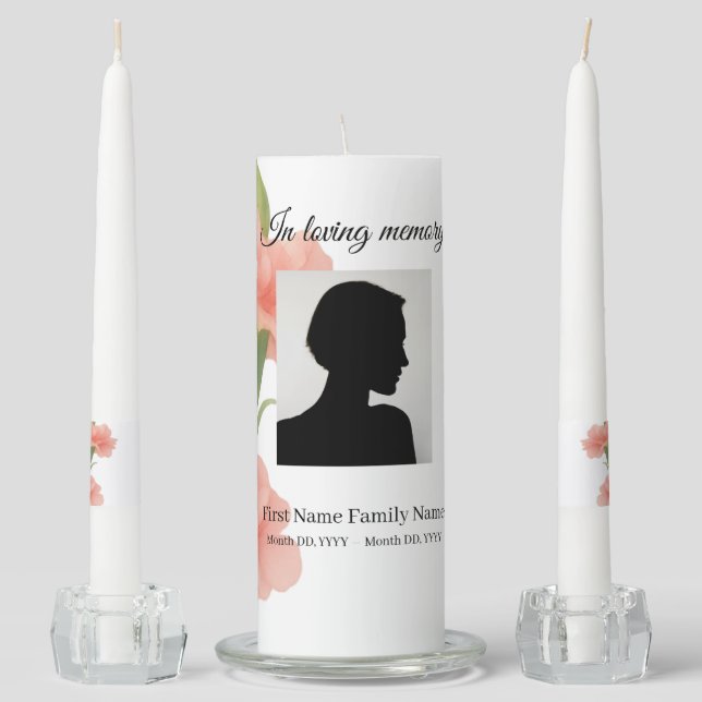 Flowers memorial funeral unity candle set (Front)