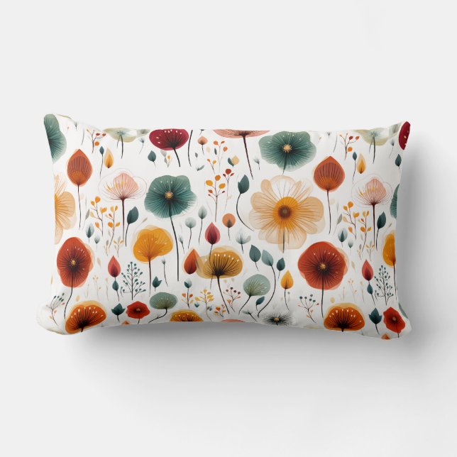 Flowers Minimalist Red Green Yellow Orange Purple Lumbar Pillow (Front)