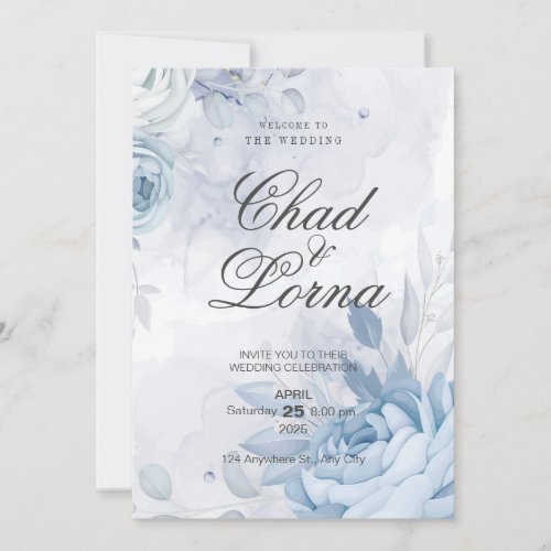 Flowers Minimalist Watercolor Wedding Invitation