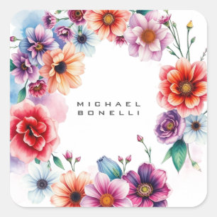 Flowers Modern Own Name Professional Square Sticker