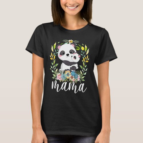 Flowers Mom  Cute Baby Panda  Animal Mama Mother T_Shirt