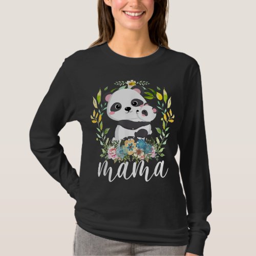 Flowers Mom  Cute Baby Panda _ Animal Mama Mother T_Shirt