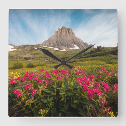 Flowers  Montanas Glacier National Park Square Wall Clock