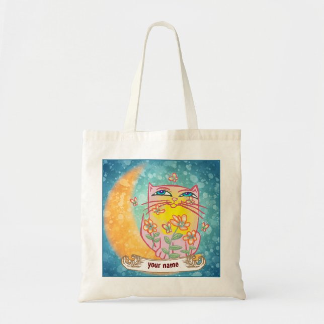 Flowers moon Cat tote bag  (Front)