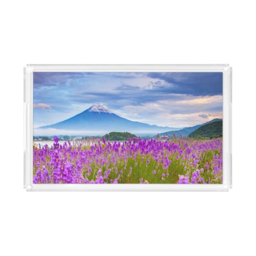 Flowers  Mount Fugi Japan Acrylic Tray