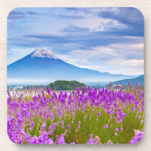 Flowers  Mount Fugi Japan Beverage Coaster