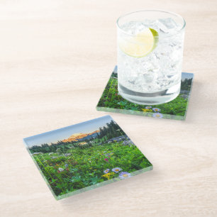 Flowers Mount Rainier National Park Glass Coaster