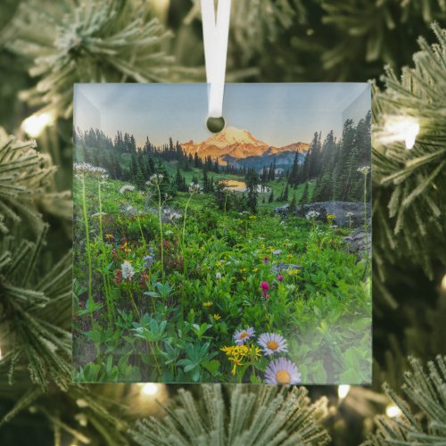 Flowers  Mount Rainier National Park Glass Ornament