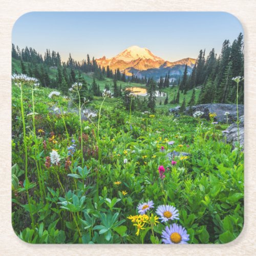 Flowers  Mount Rainier National Park Square Paper Coaster