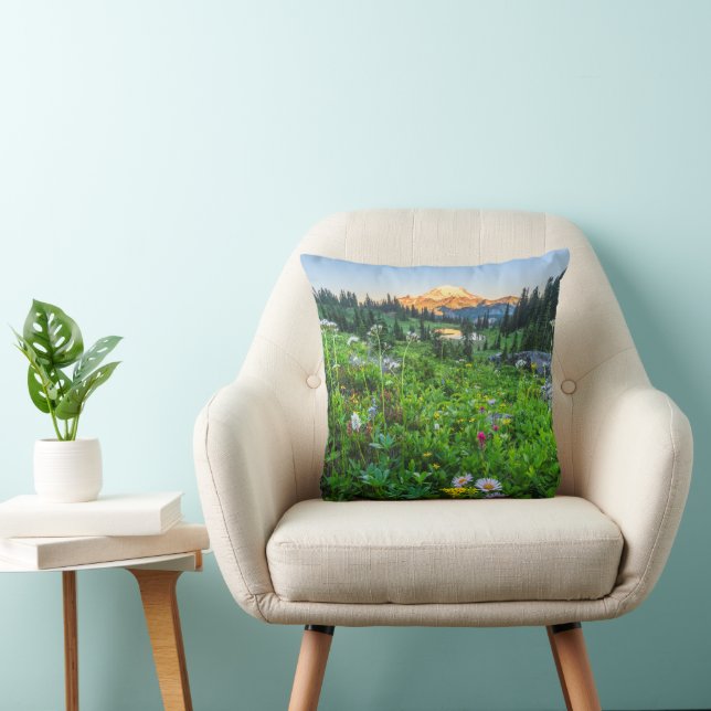 Flowers | Mount Rainier National Park Throw Pillow (Chair)
