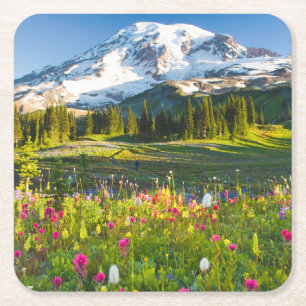 Flowers Mt. Rainier Wildflowers Square Paper Coaster
