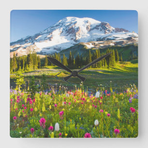 Flowers   Mt. Rainier Wildflowers Square Wall Clock