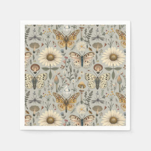 Flowers mushroom and butterfly vintage pattern napkins