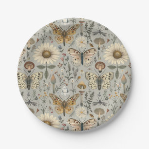 Flowers mushroom and butterfly vintage pattern paper plates