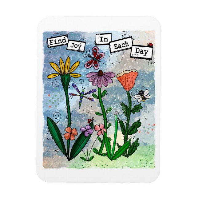 Flowers, Musical Notes and Joy Artwork Magnet (Vertical)