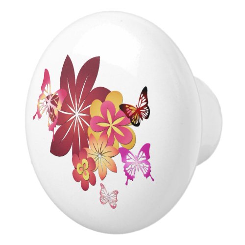 Flowers n Butterflies Ceramic Knob