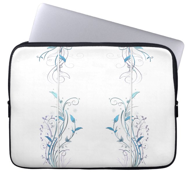 Flowers n Vines Blue Laptop Sleeve (Front)