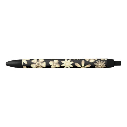 Flowers Naif Vintage Retro Style Design Black Ink Pen