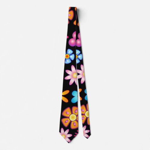 Flowers Naif Vintage Retro Style Design  Neck Tie