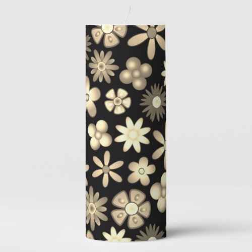 Flowers Naif Vintage Retro Style Design  Pillar Candle